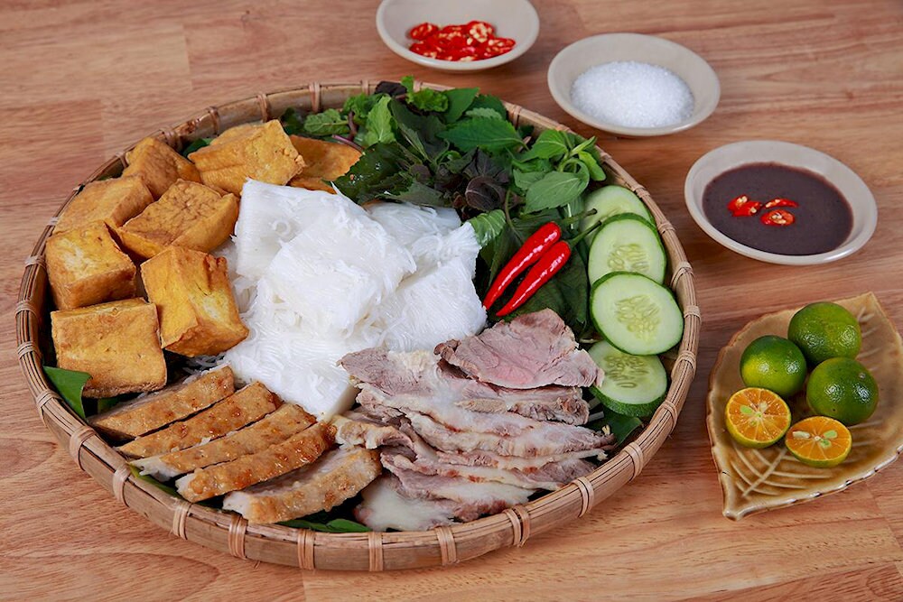 Bun dau is served with fermented shrimp paste, which has a distinctive and unforgettable flavor